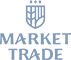A blue and white logo for market trade.