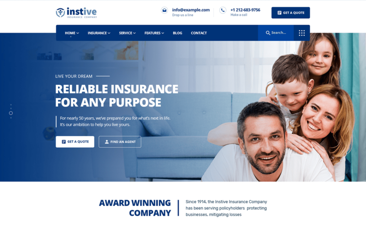 A home page of an insurance company website.