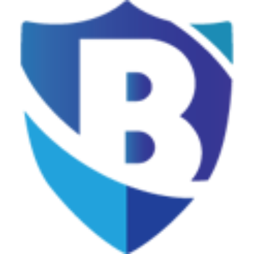 A blue shield with the letter b in it.